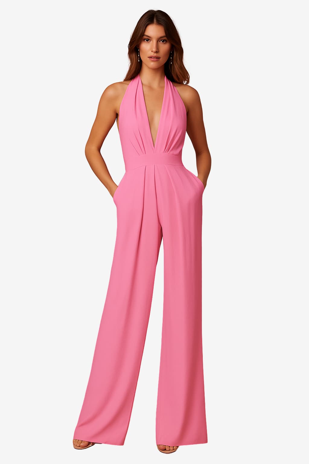 Women's Halter Neck Wide Leg Jumpsuit with Belt
