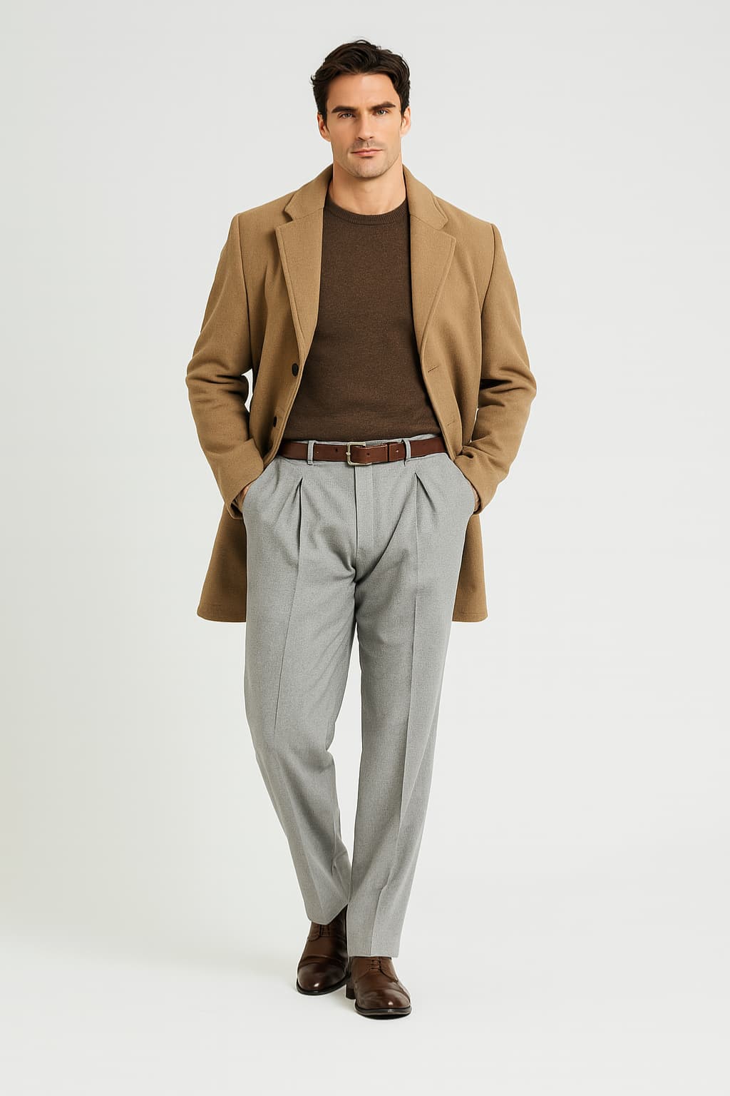 Men's Wool Pleated Trousers with Adjustable Waistband