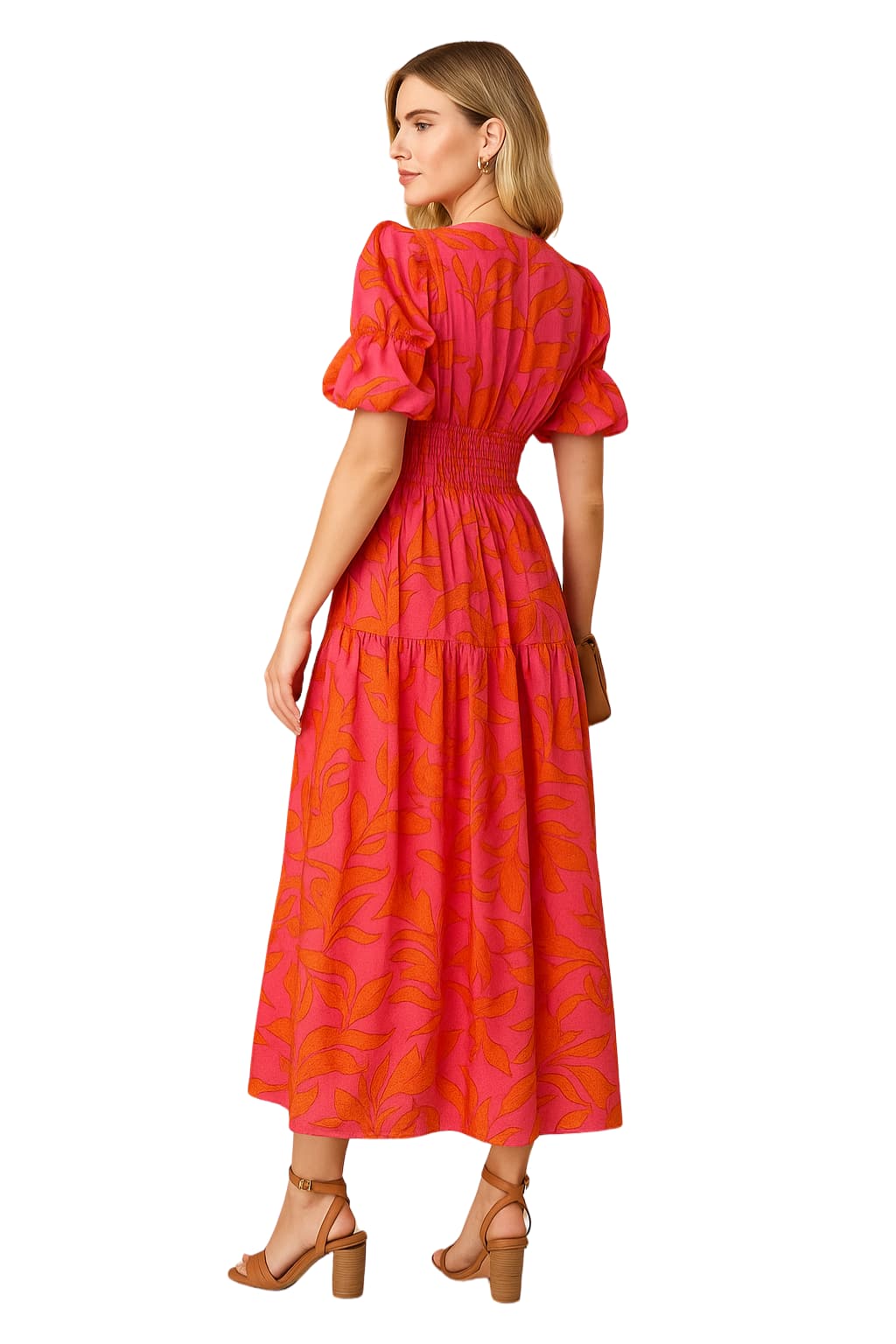 Women’s Floral Maxi Dress V-Neck Puff Sleeve Summer