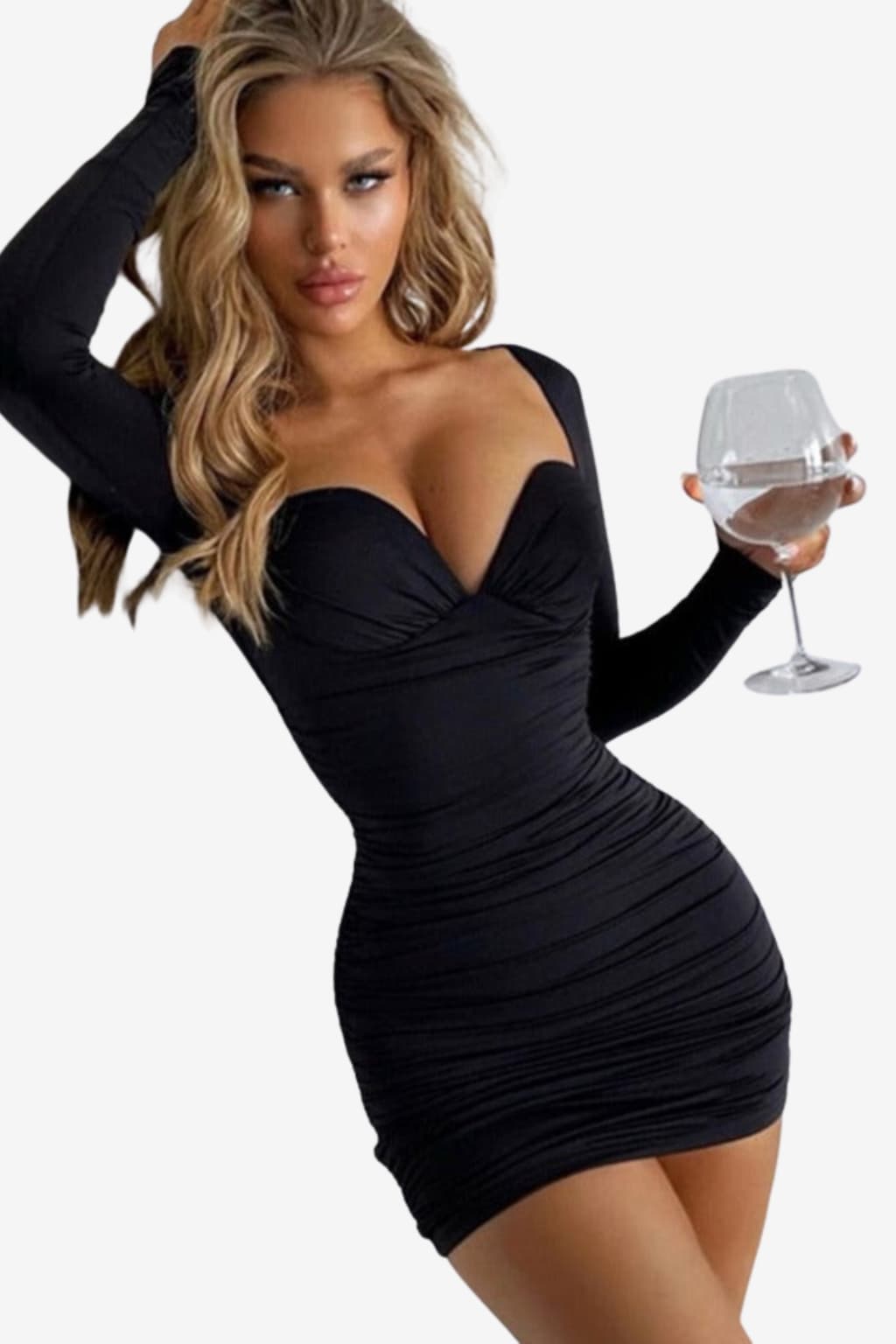 Women’s Bodycon Mini Dress Long Sleeve Ruched Fit