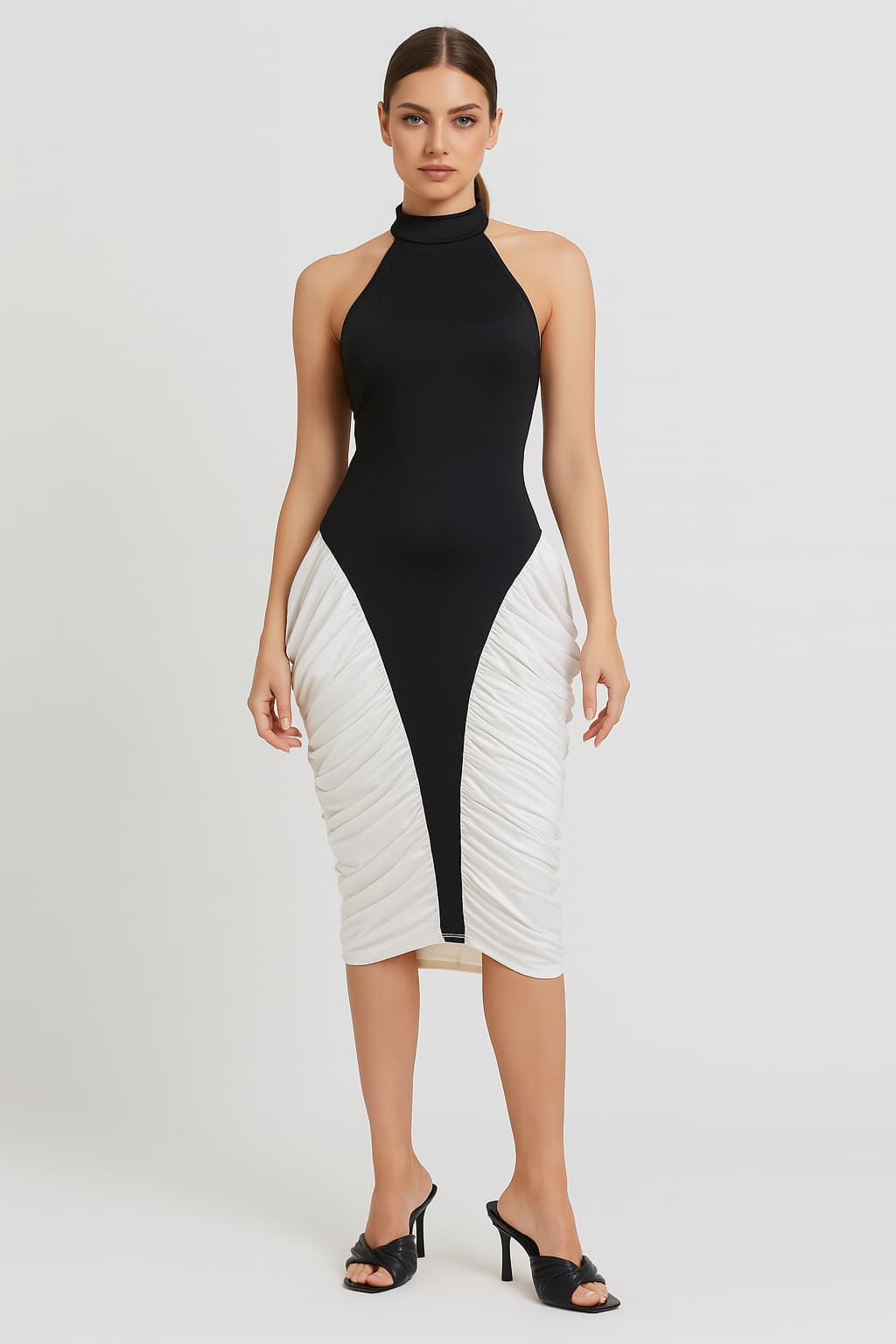 Women's Halter Neck Sleeveless Midi Bodycon Dress