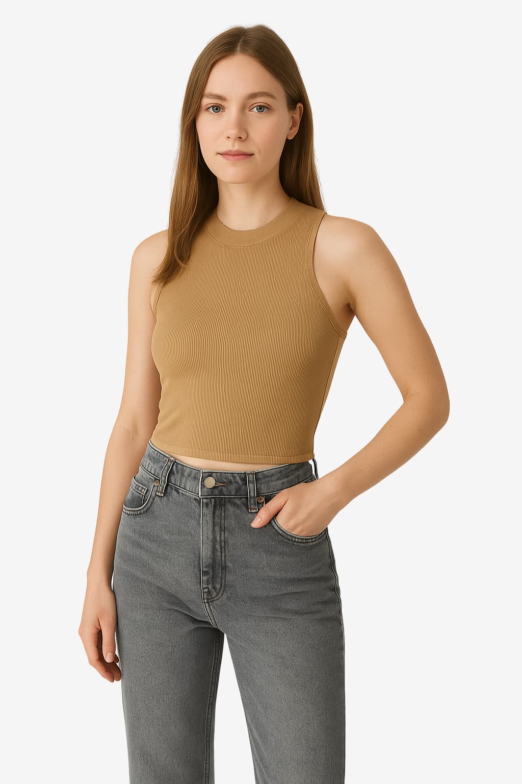 Women’s Ribbed Sleeveless Crop Top High Neck Knit Vest