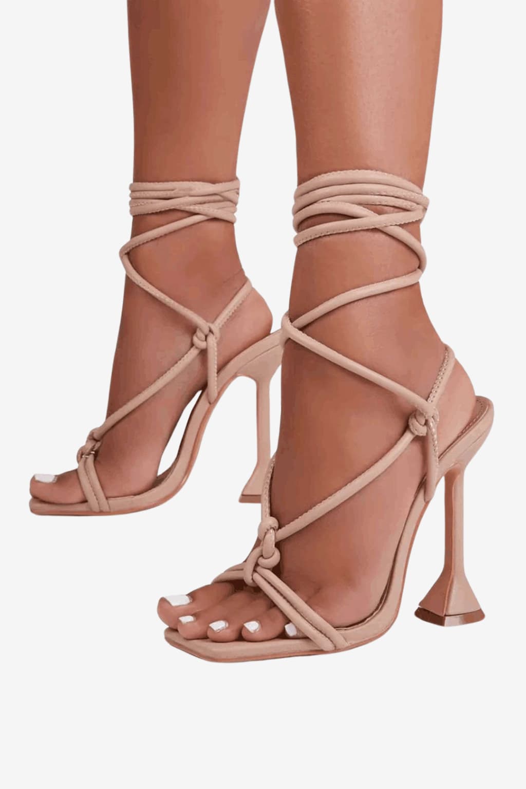 Women's  Strappy High Heel Sandals with Square Toe and Lace-Up Ankle Design