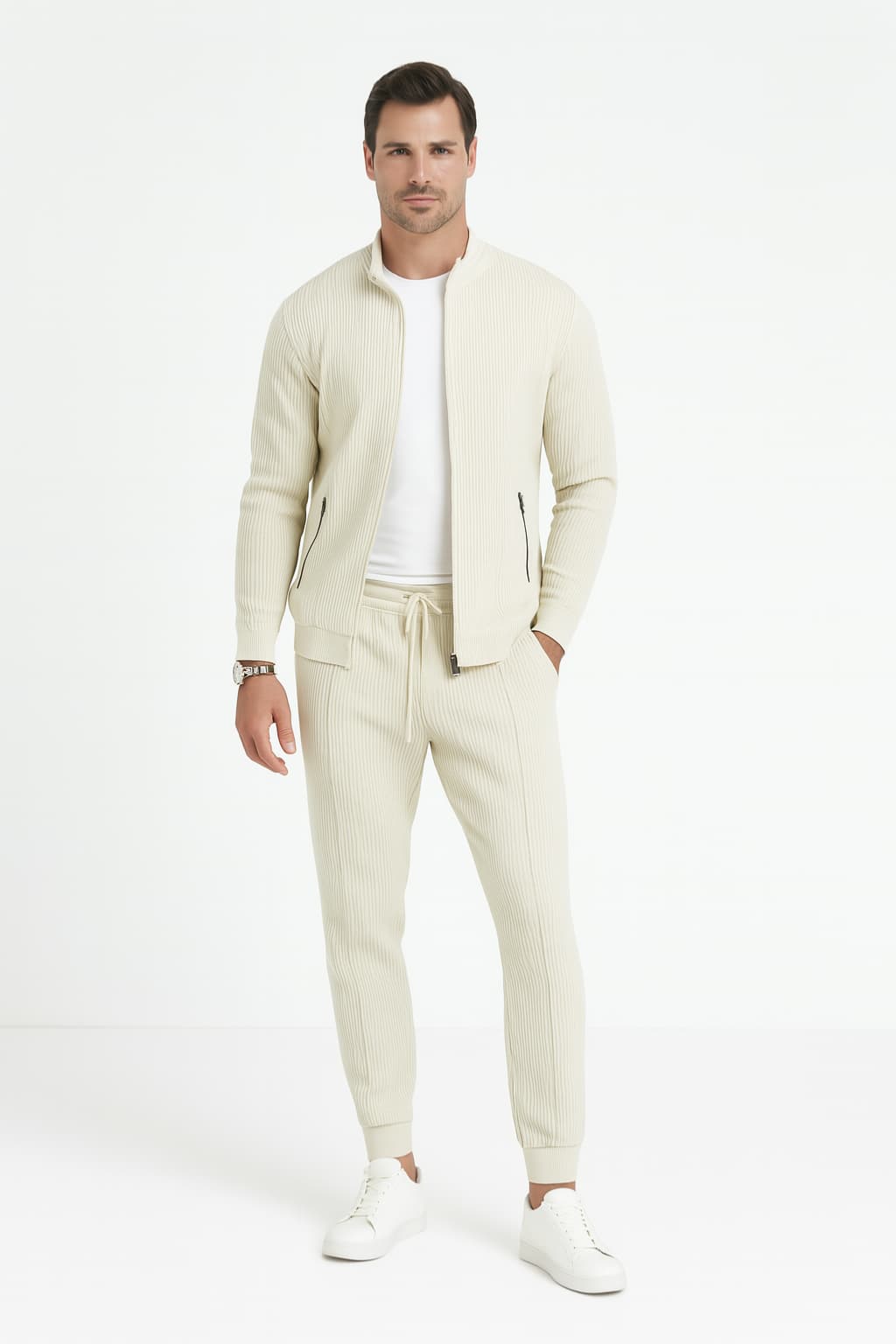 Men's Plain 2-Piece Tracksuit - Breathable Jacket &amp; Drawstring Trousers