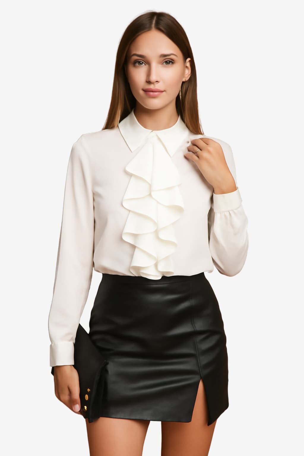 Women's White Ruffled High - Neck Blouse