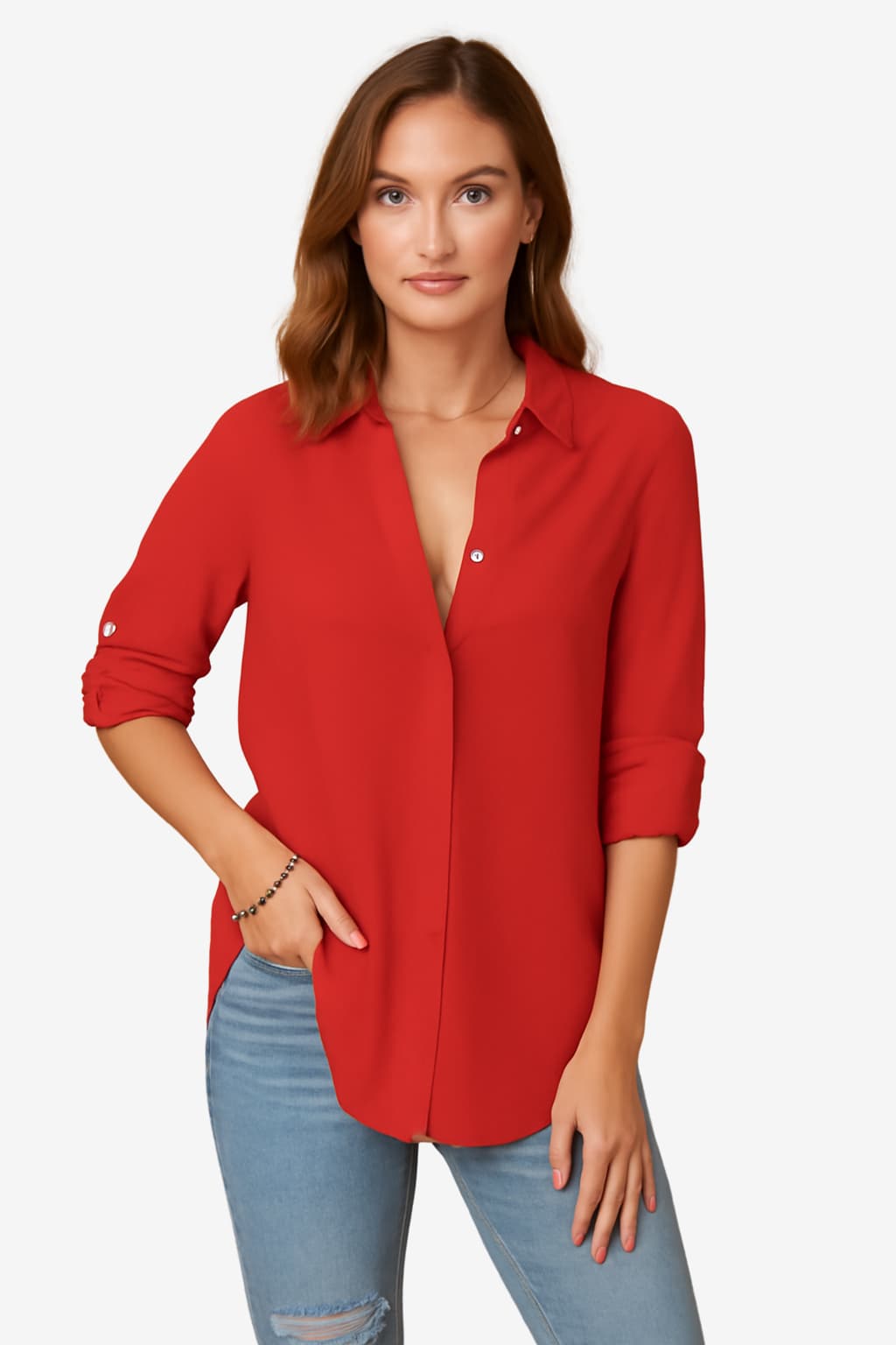 Women's Long Sleeve White Button - Down Blouse