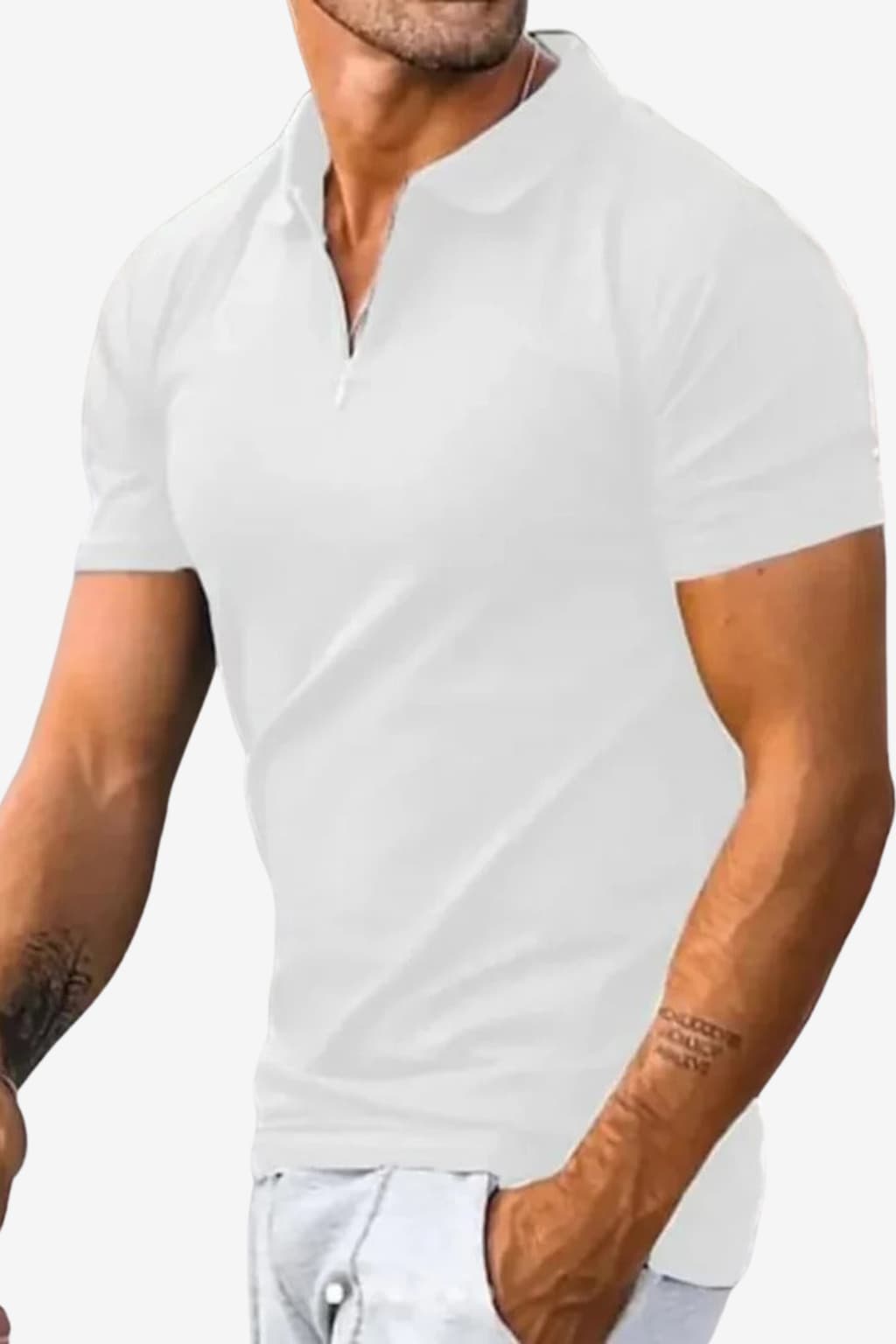 Men's Short-Sleeve Navy Polo Shirt with Zip Collar