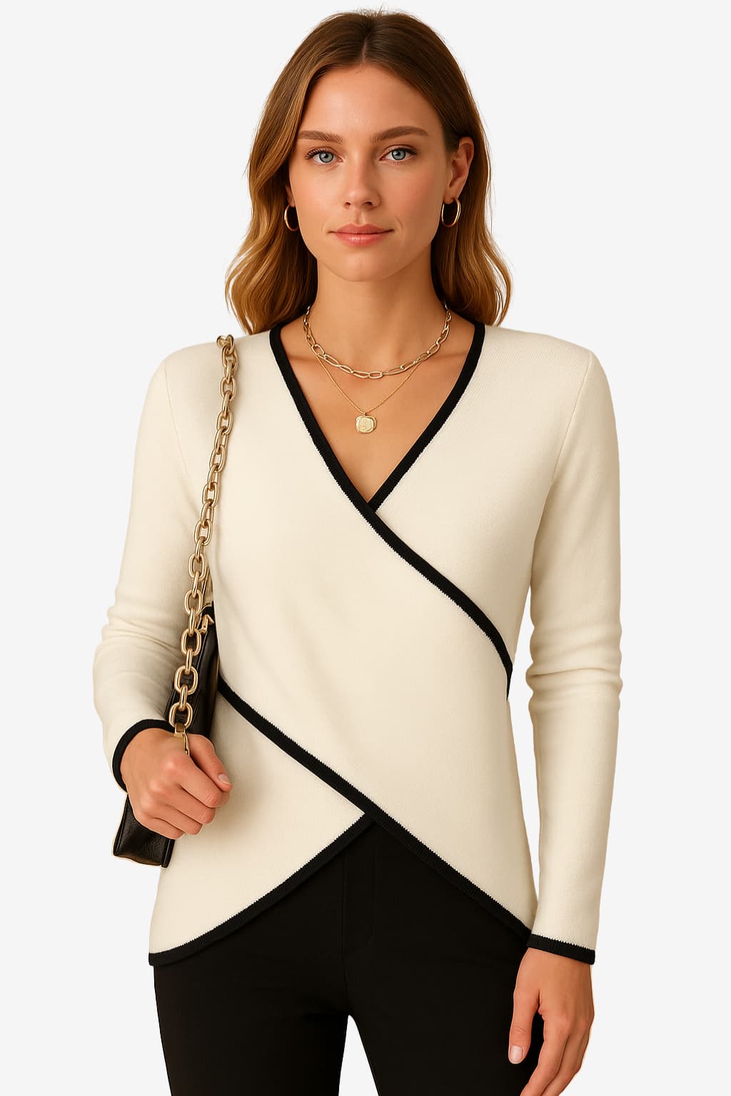 Women’s V-Neck Long Sleeve Wrap Top Slim Fit
