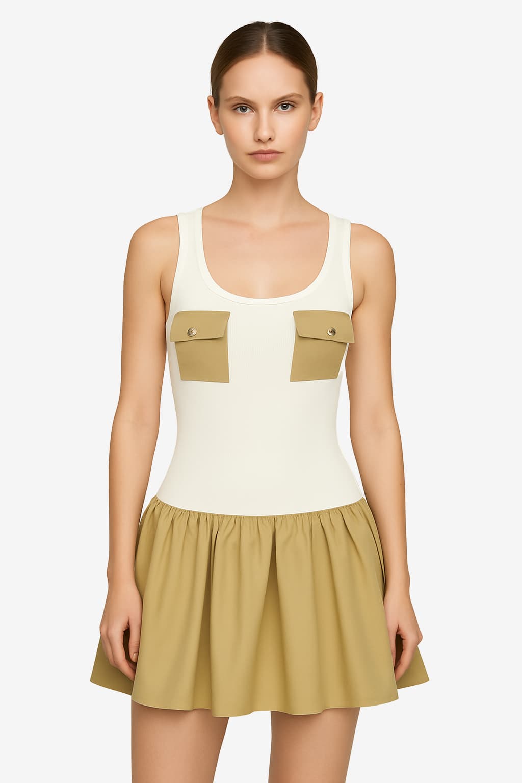 Women's  Patchwork Sleeveless Mini Dress Slim Fit Casual Jersey Fabric