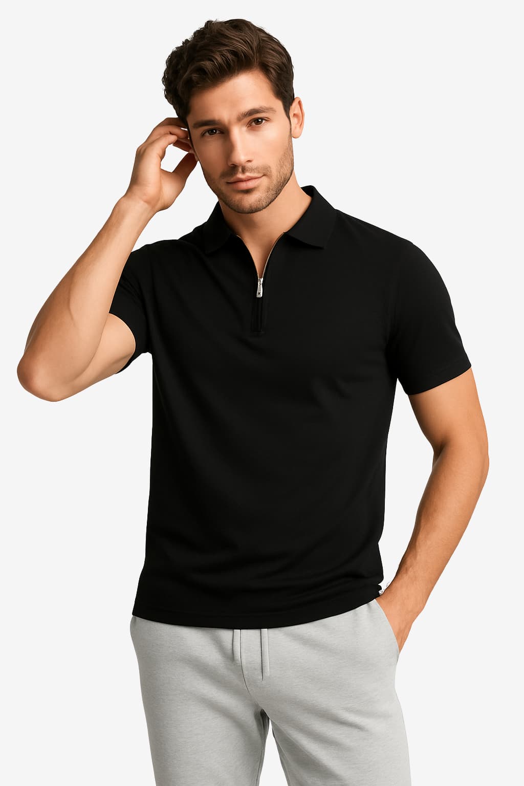 Men's Short-Sleeve Navy Polo Shirt with Zip Collar