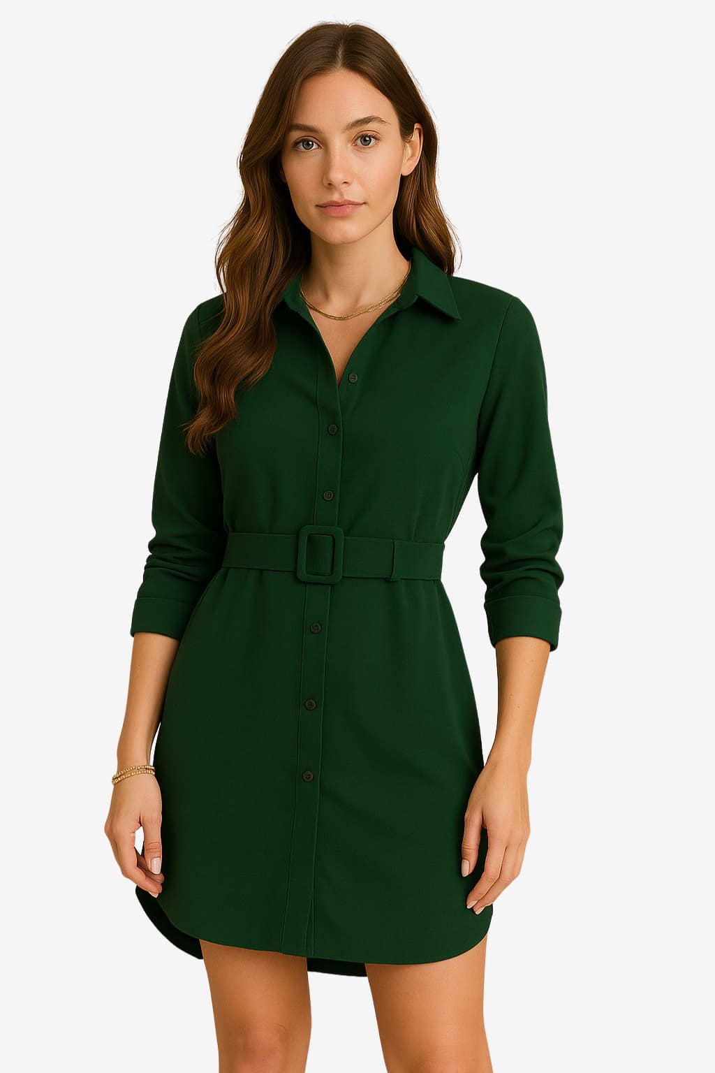 Women’s Belted Shirt Dress Long Sleeve Button Front