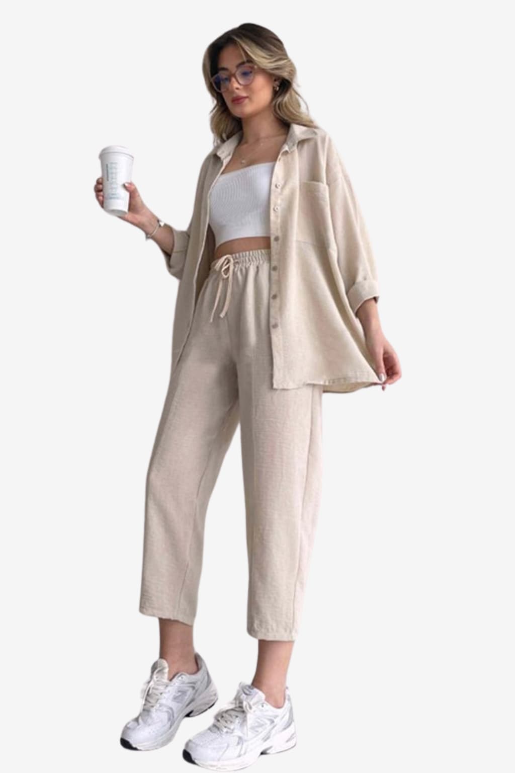 Women’s Loungewear Set Oversized Shirt &amp; Wide-Leg Trousers