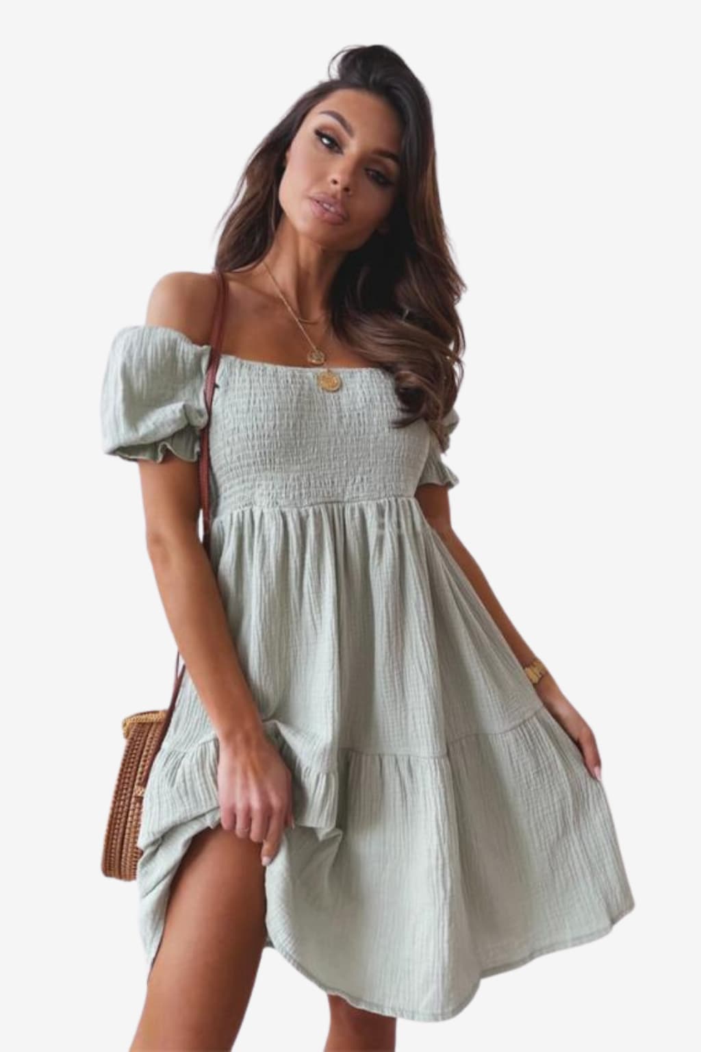 Women’s Beige Off Shoulder Summer Dress Boho Style