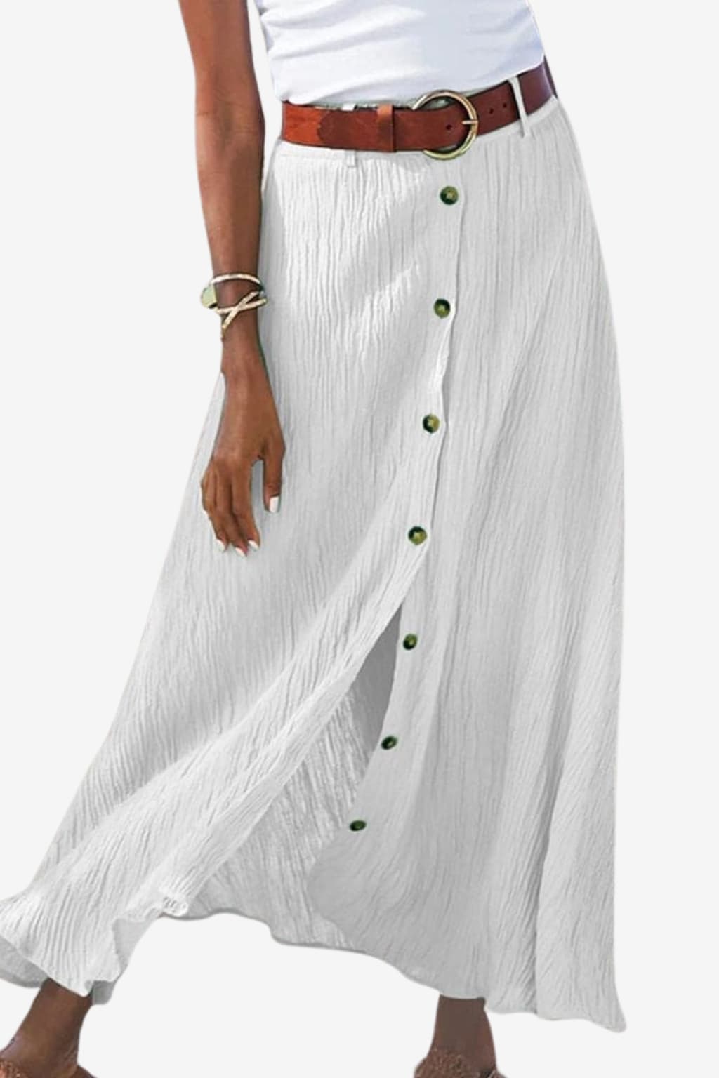 Women’s Maxi Skirt Sage Green Belted Button-Down Style