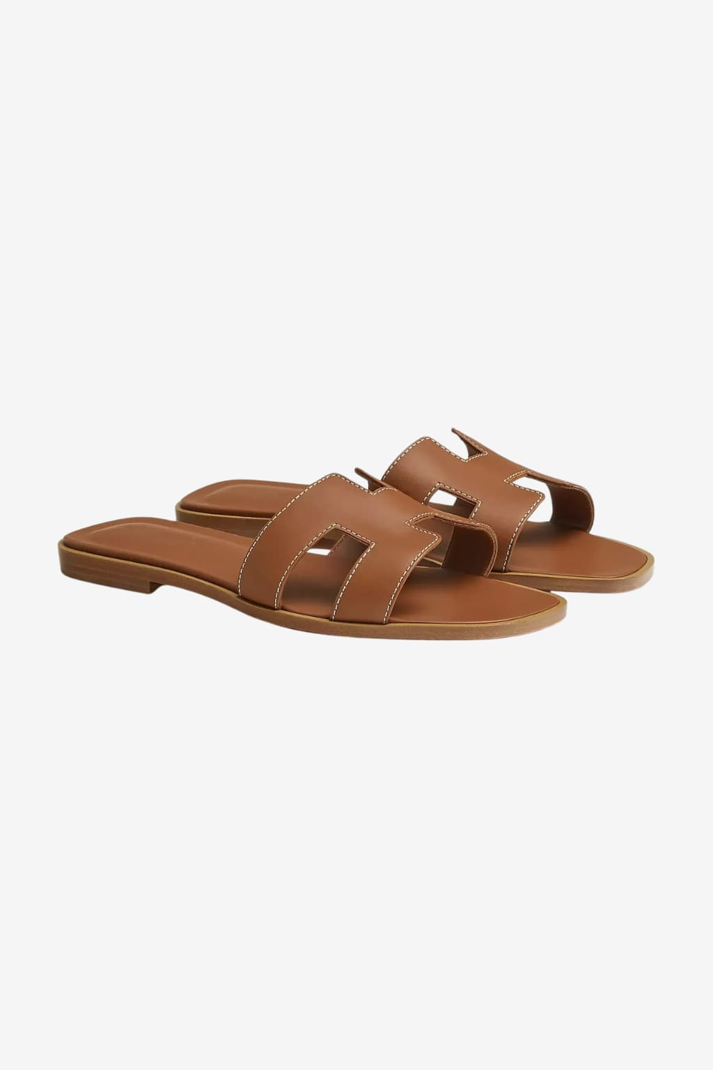 Women's Leather Flat Sandals H Cutout Slip-On Summer