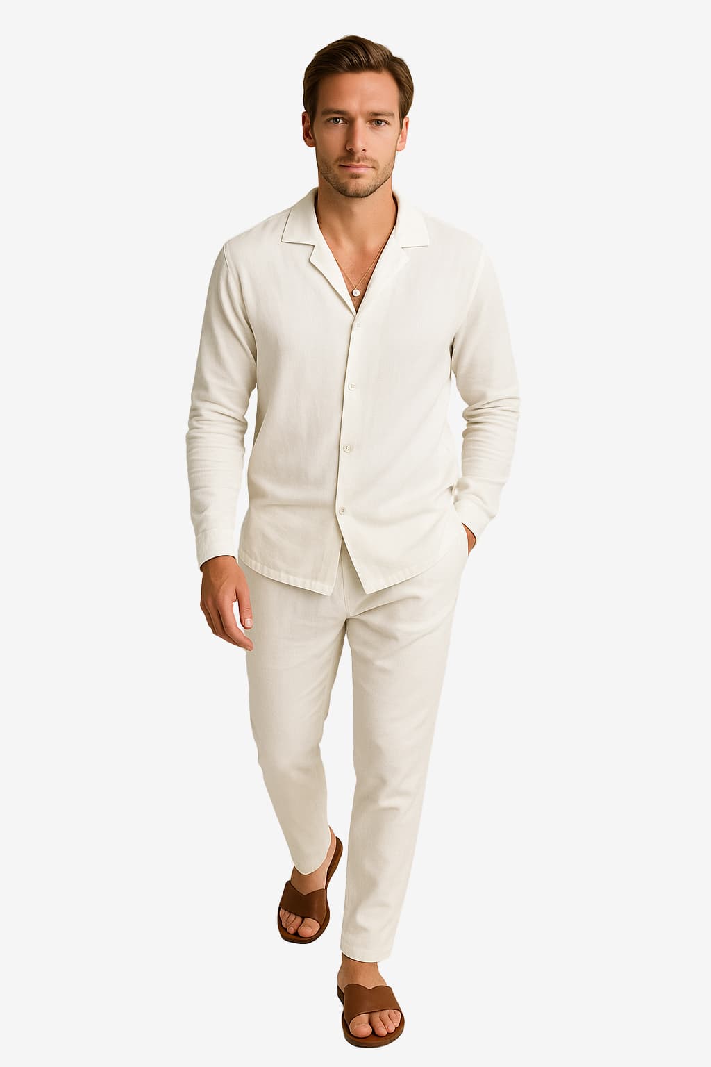 Men's Linen Blend Shirt &amp; Trouser Set Relaxed Fit