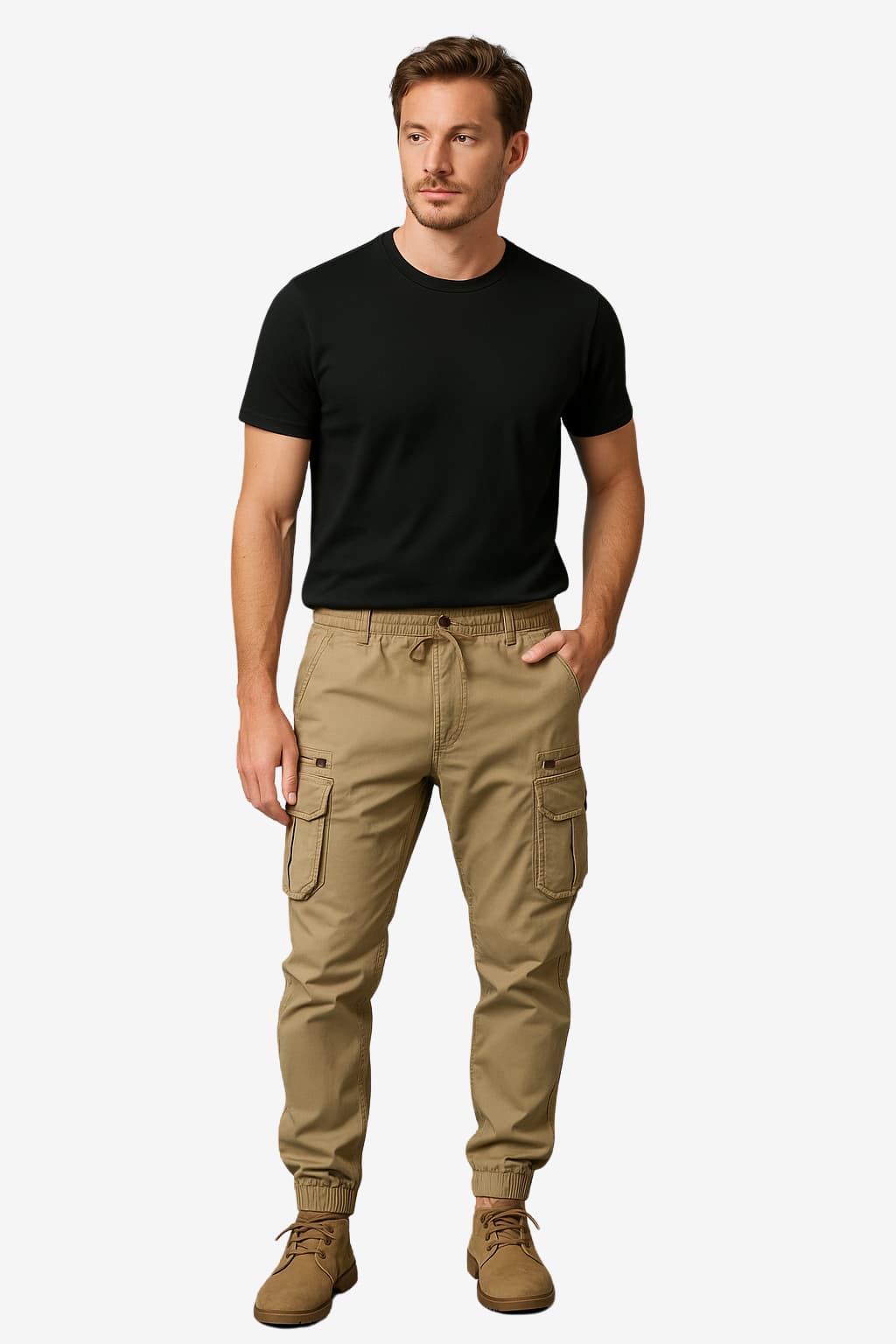 Men's Cargo Jogger Pants Cotton Blend Relaxed Fit Black