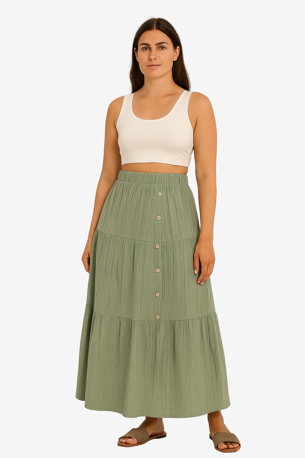 Women’s Maxi Skirt with Button Detail Elastic Waist
