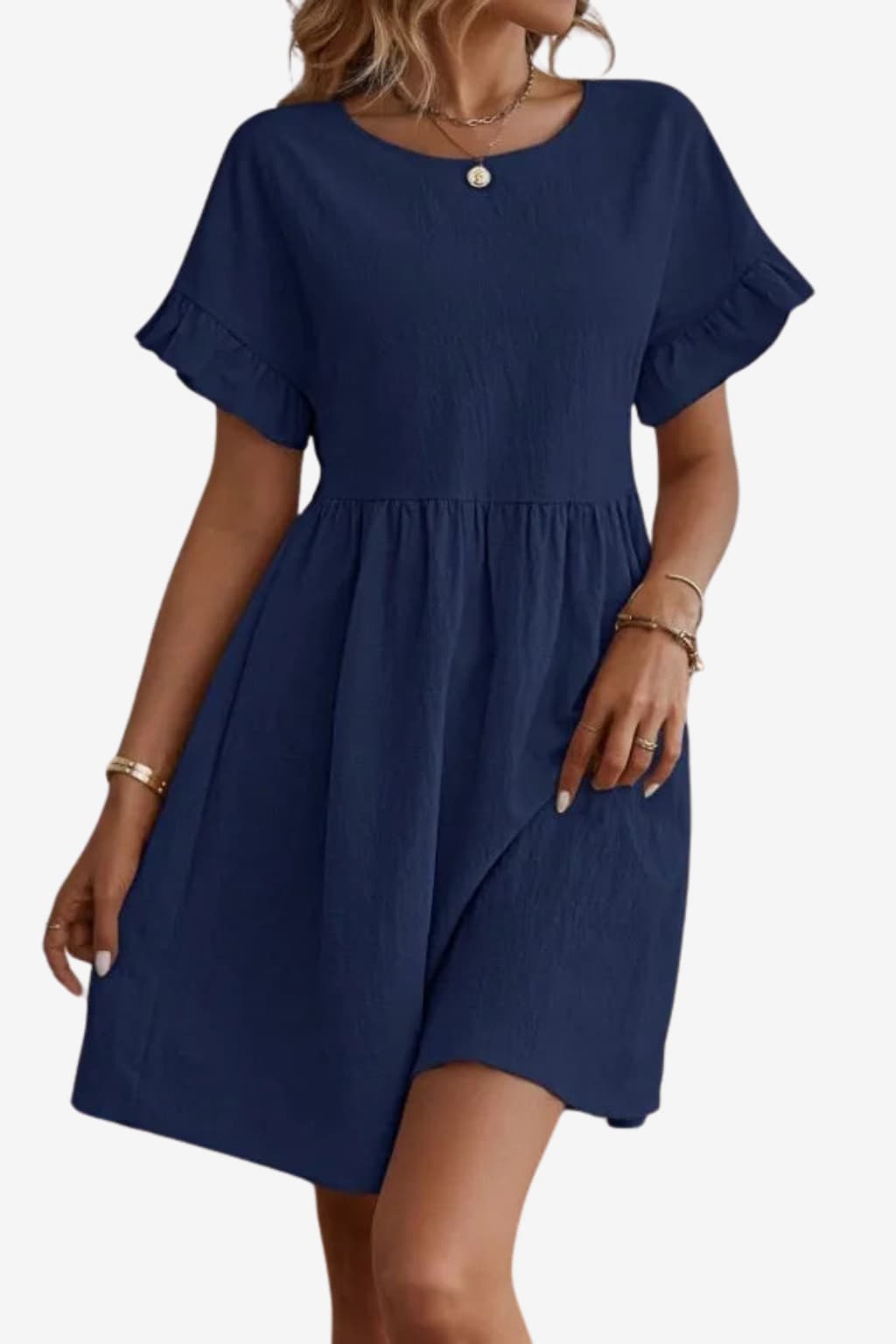 Women's Mini A-Line Dress Short Sleeve Lightweight Linen