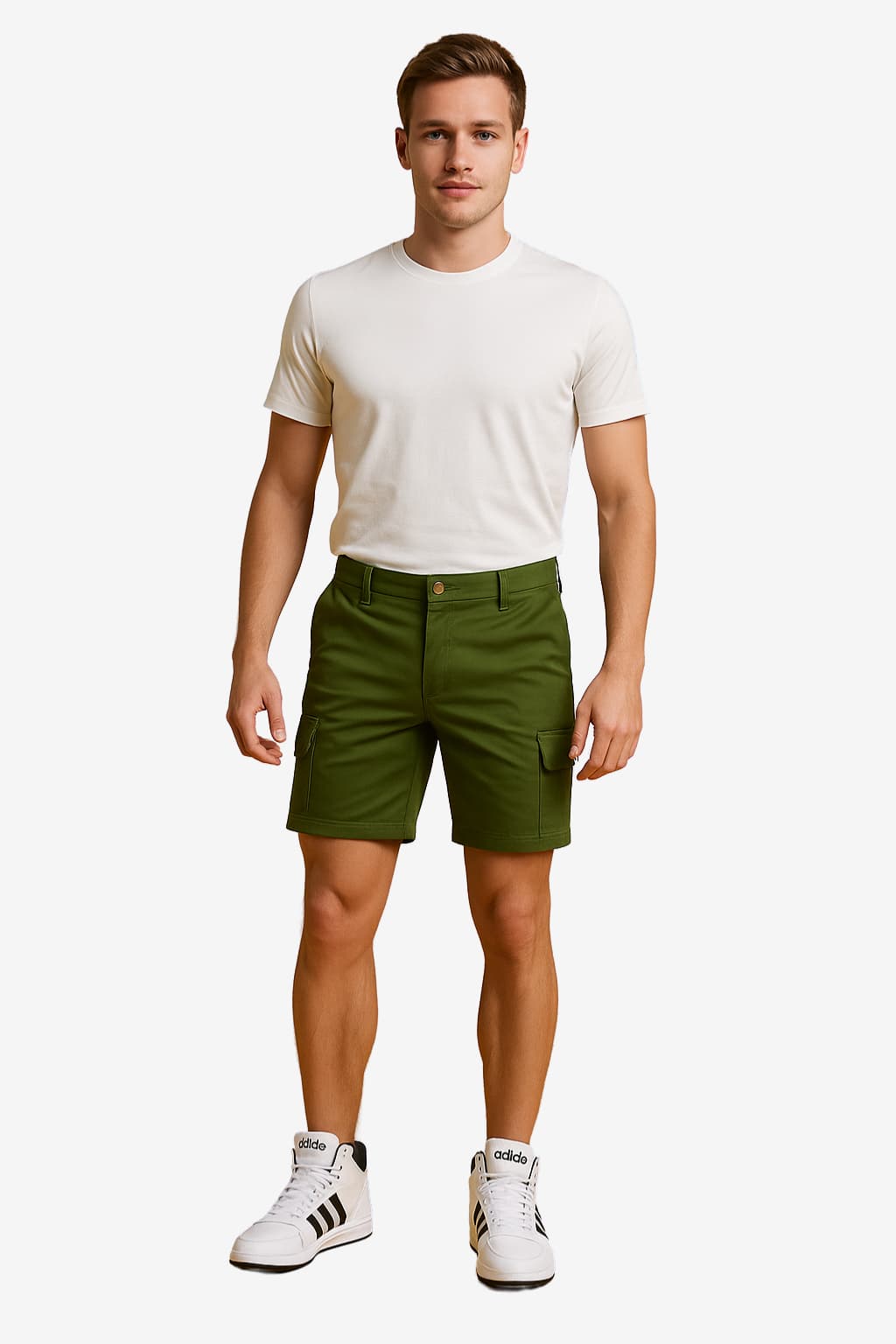 Men's Khaki Cotton Chino Shorts, Knee - Length Summer Casual