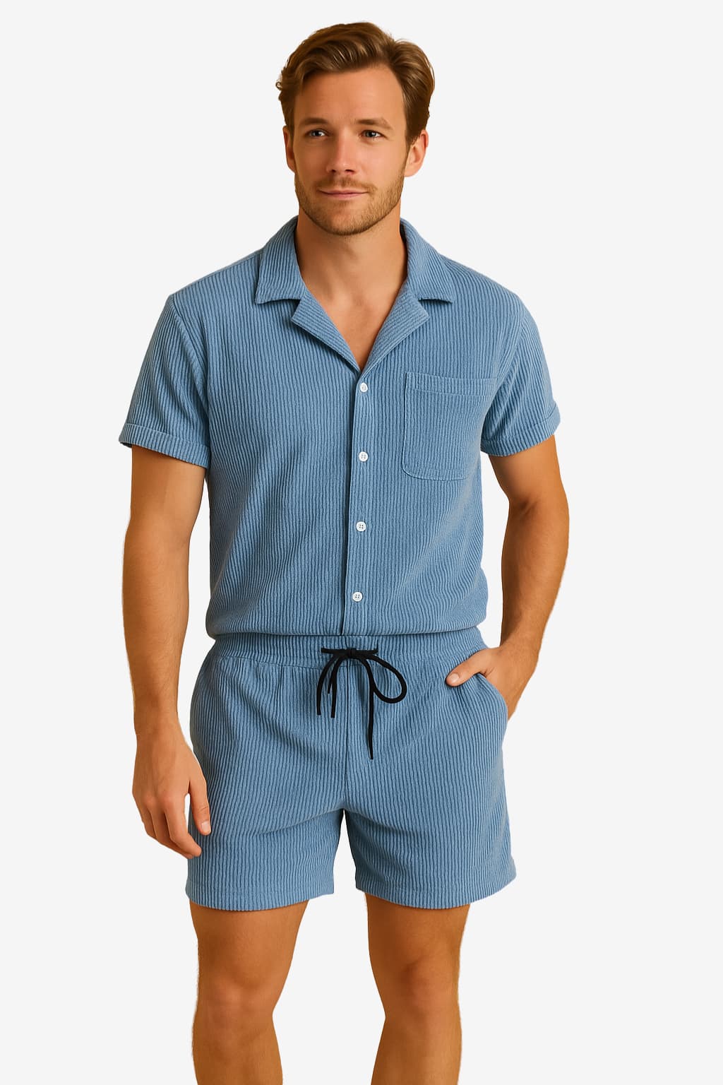 Men's Waffle-Knit Lounge Set - Short-Sleeve Shirt &amp; Shorts