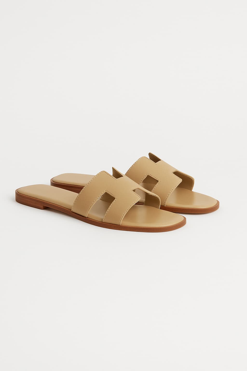 Women's Leather Flat Sandals H Cutout Slip-On Summer