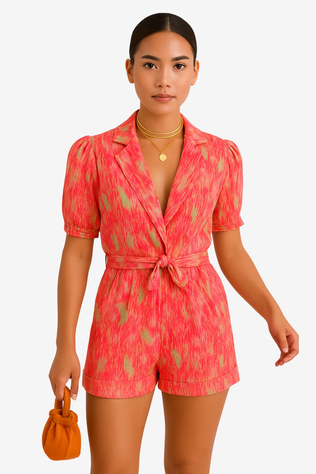 Women’s Short Sleeve Summer Playsuit with Belted Waist