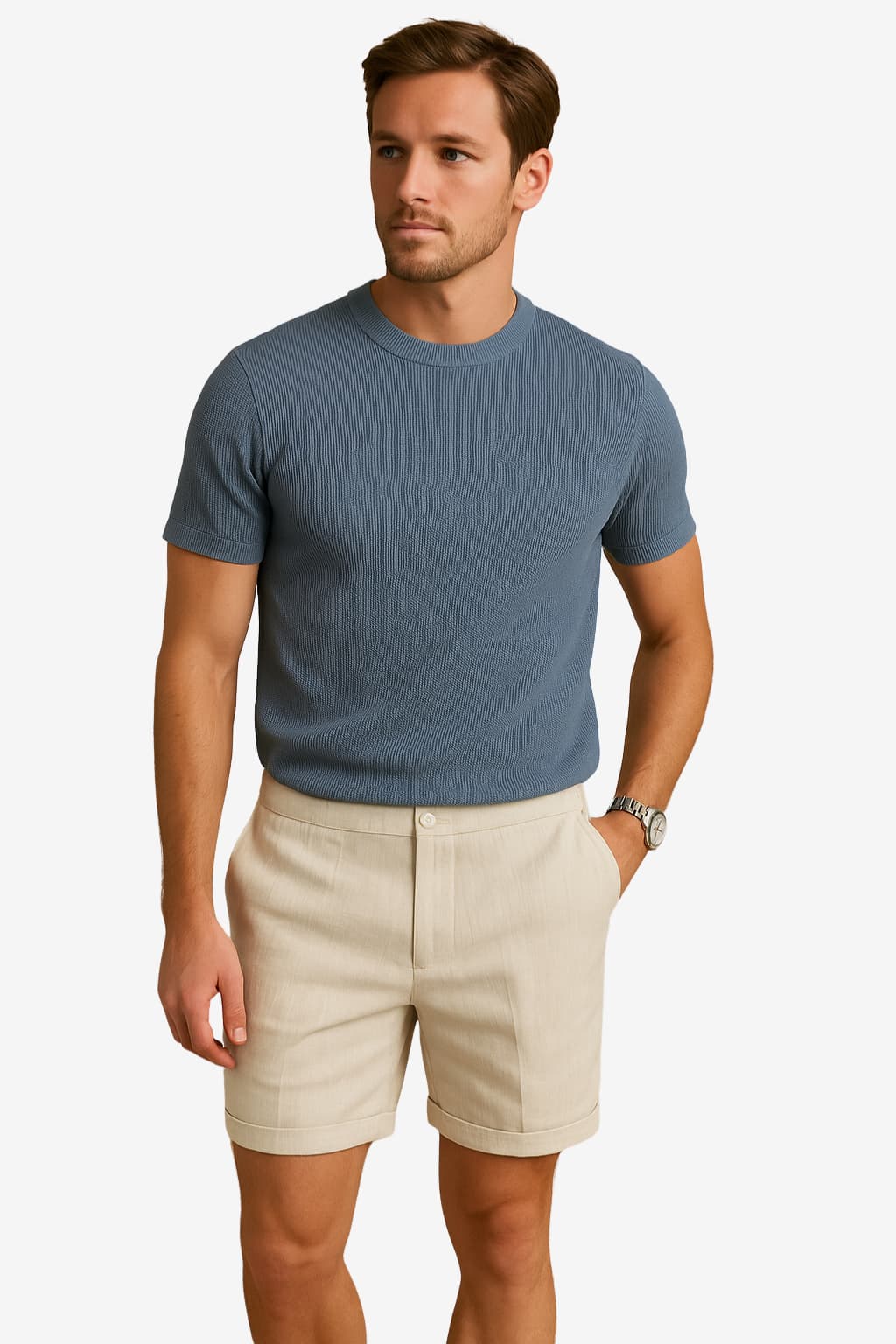 Men's Linen Shorts Relaxed Fit Mid-Thigh Cuffed Hem Casual