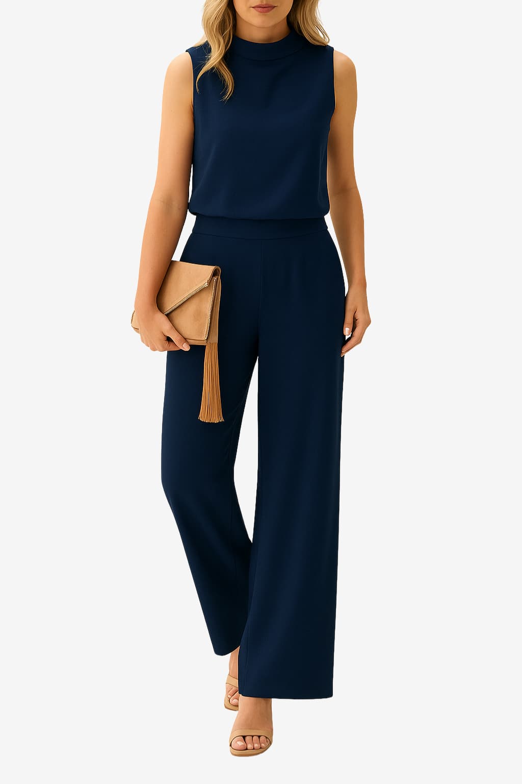 Women’s Sleeveless Jumpsuit Wide Leg Round Neck