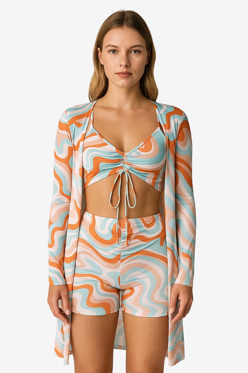 Women’s 3-Piece Bikini Set with Cover Up and Shorts