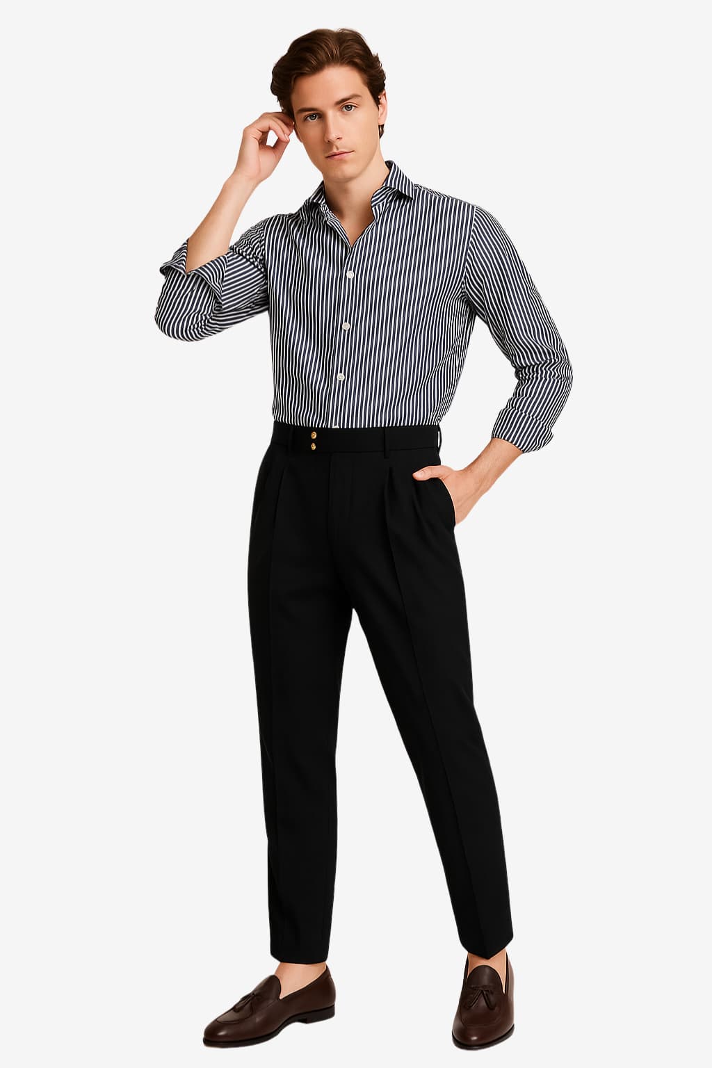 Men’s High Waist Pleated Trousers Slim Fit Formal