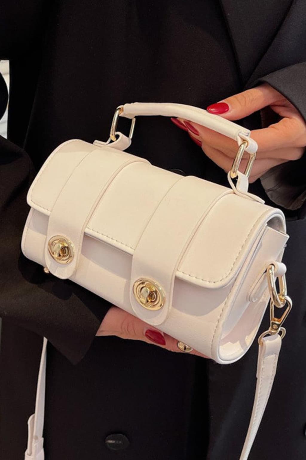 Women's Beige Gold Crossbody Mini Handbag with Adjustable Strap