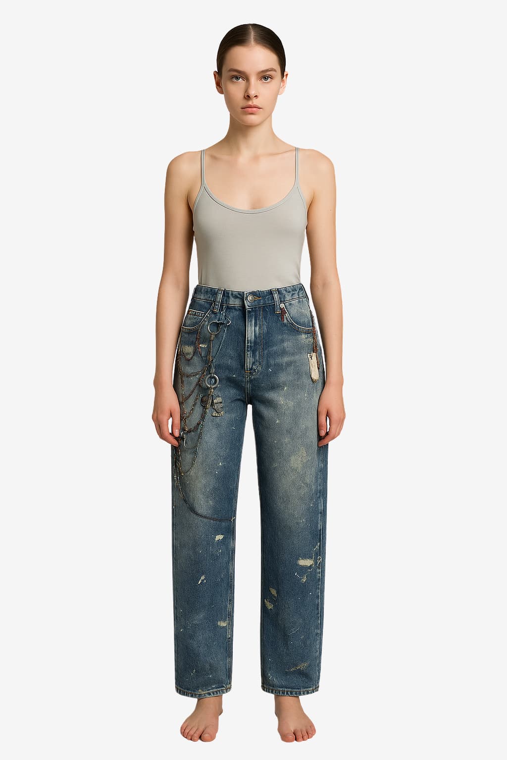 Women's Wide Leg Denim Jeans High Waisted Baggy Blue