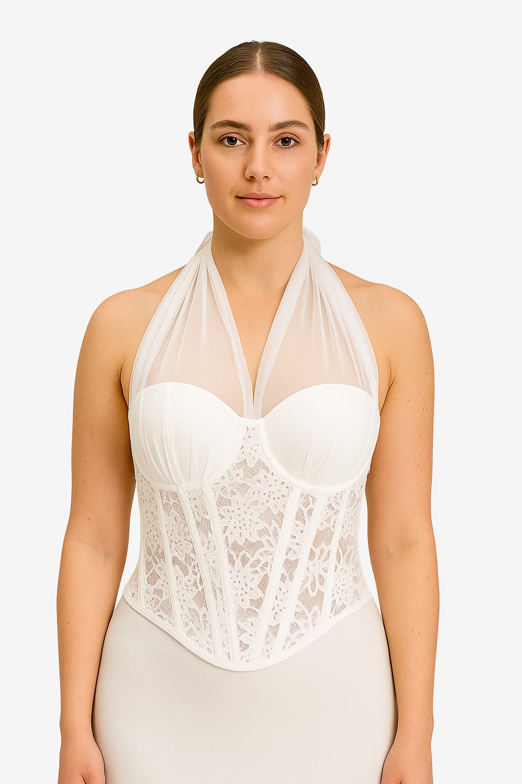 Women's White Mesh Lace Corset Cami Top