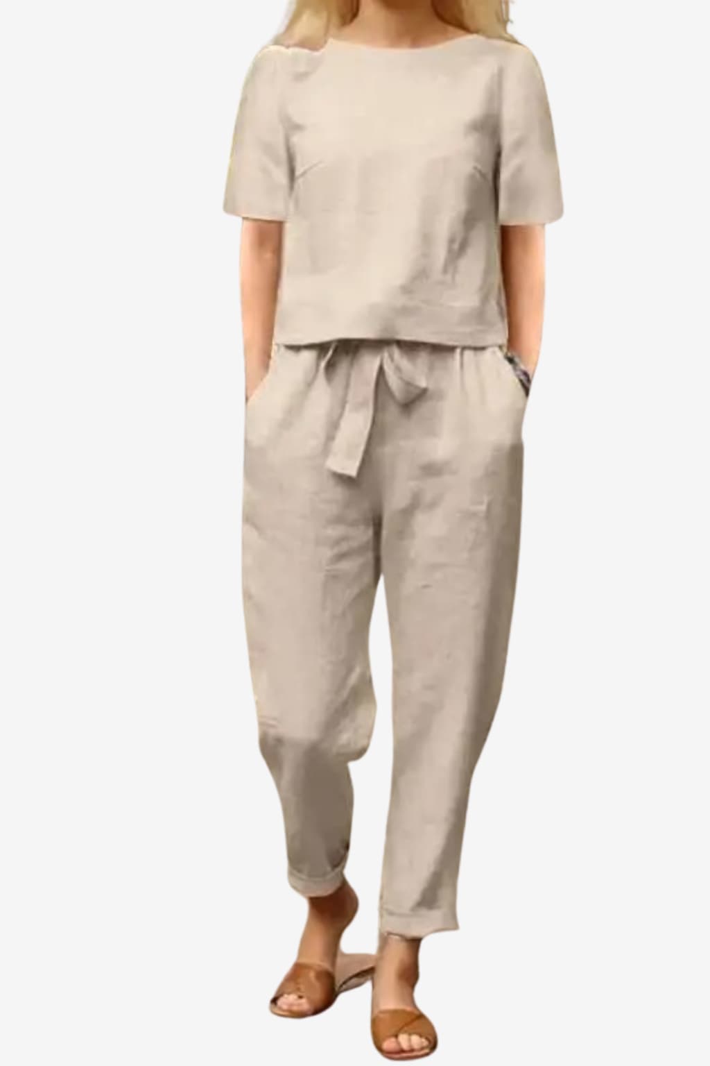 Women’s Linen Jumpsuit with Long Sleeve Wrap Top