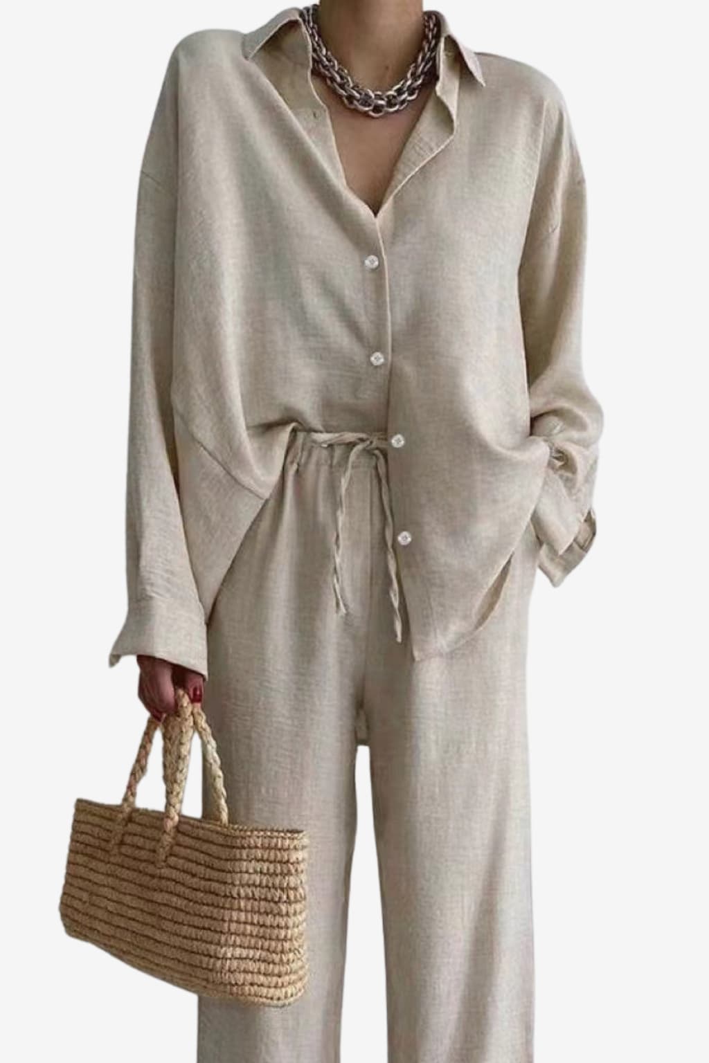 Women’s Linen Shirt and Wide-Leg Trouser Set