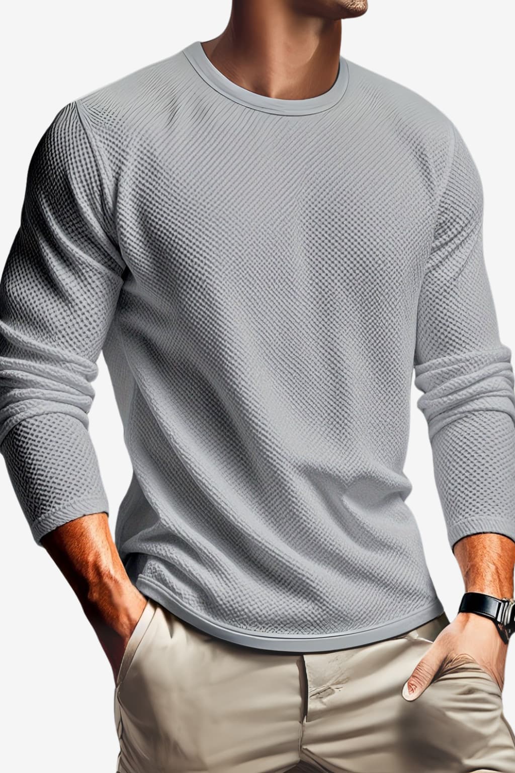 Men’s Waffle Knit Crew Neck Long Sleeve Sweatshirt