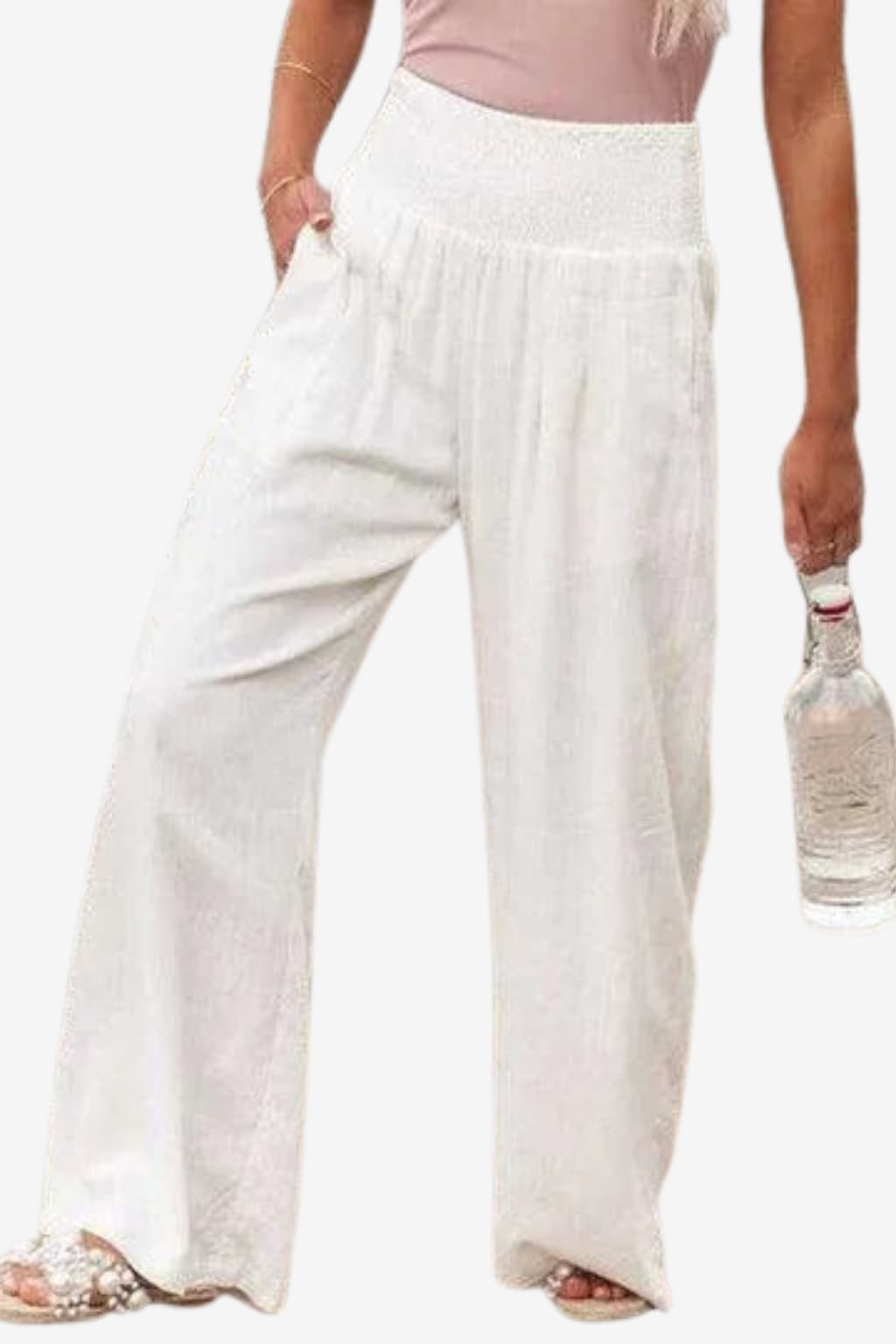 Women’s Wide-Leg Linen Trousers High Waist Elastic Fit