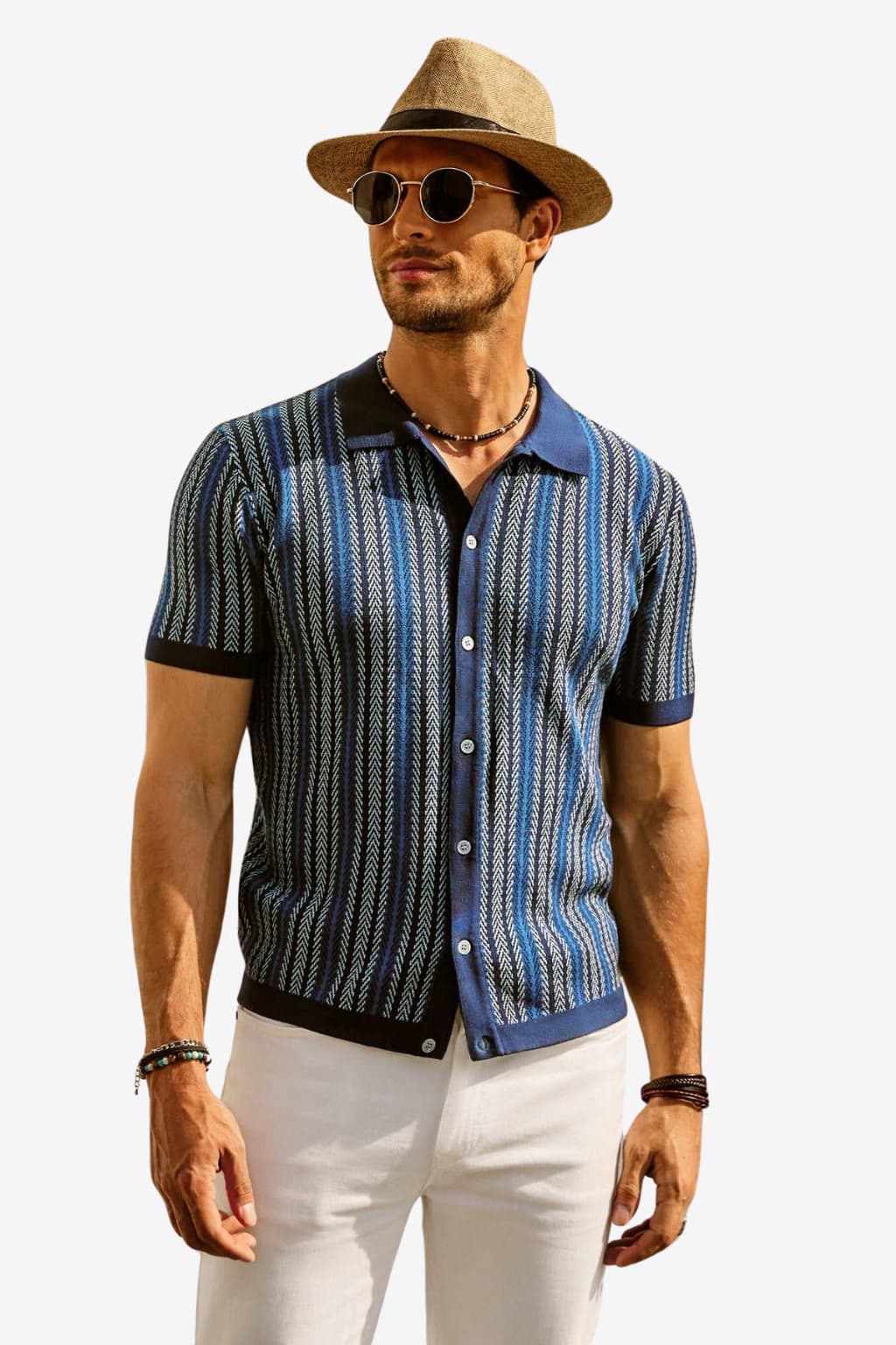 Men’s Retro Stripe Polo Shirt Slim Fit Short Sleeve Top