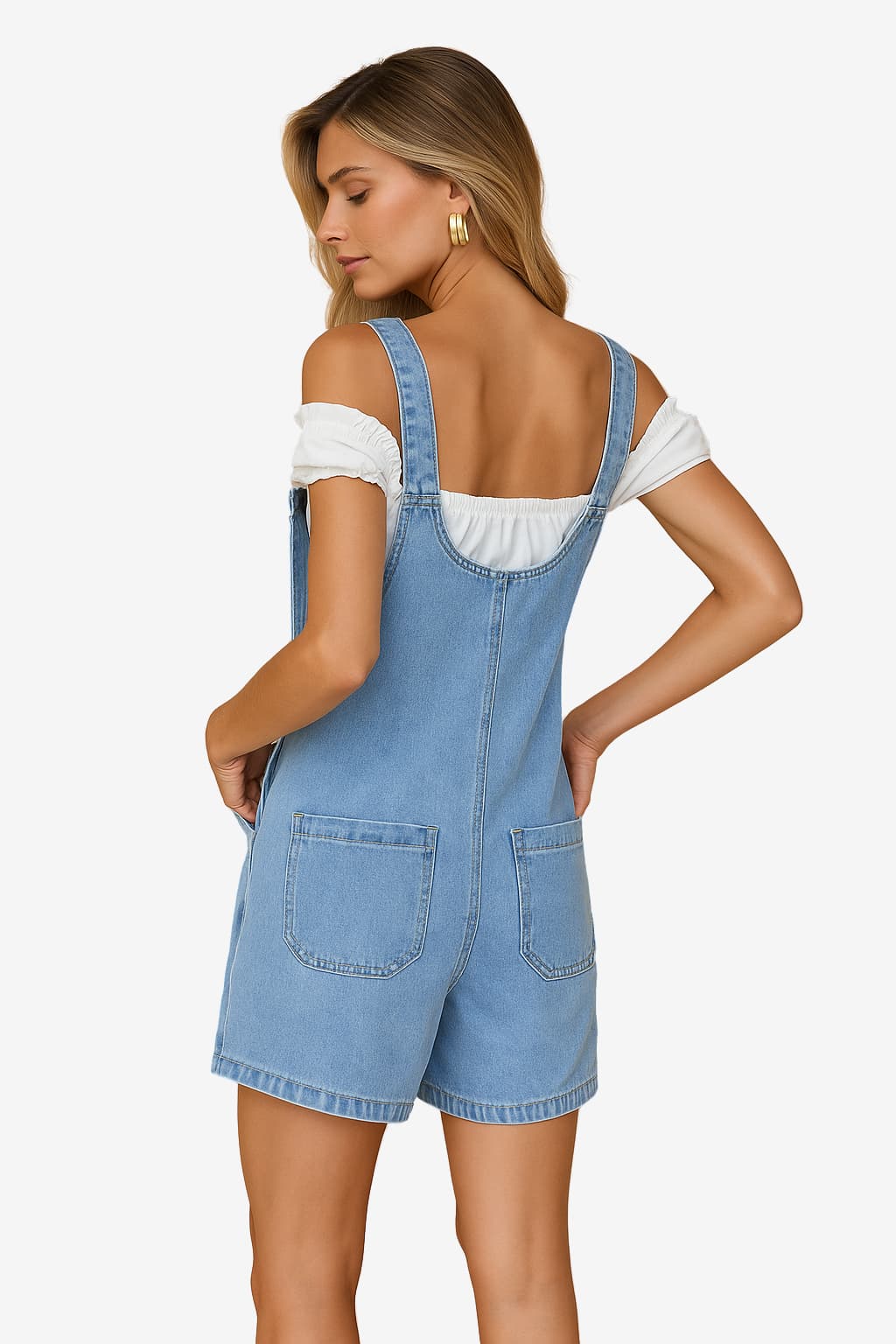 Women's Denim Dungaree Shorts - Loose Fit, Adjustable Straps