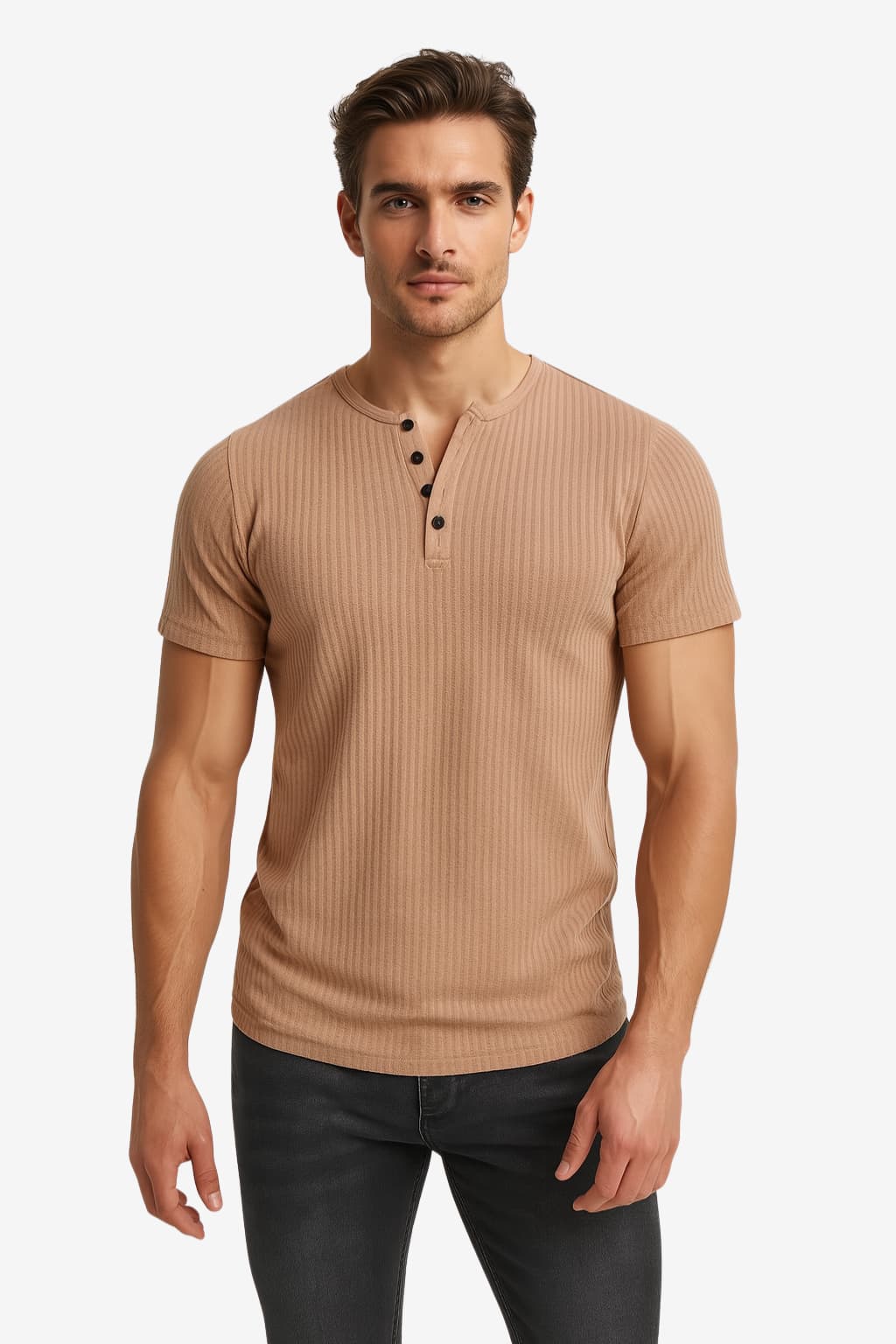 Men’s Slim Fit Henley T-Shirt Short Sleeve Ribbed Top