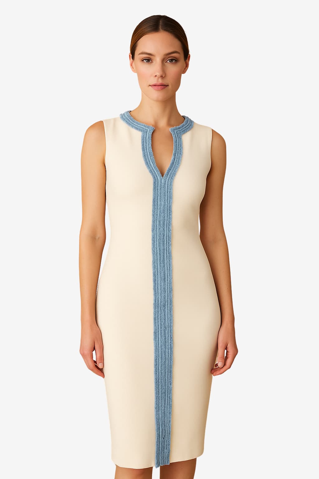 Women's Sleeveless Maxi Dress White Slim Fit V-Neck