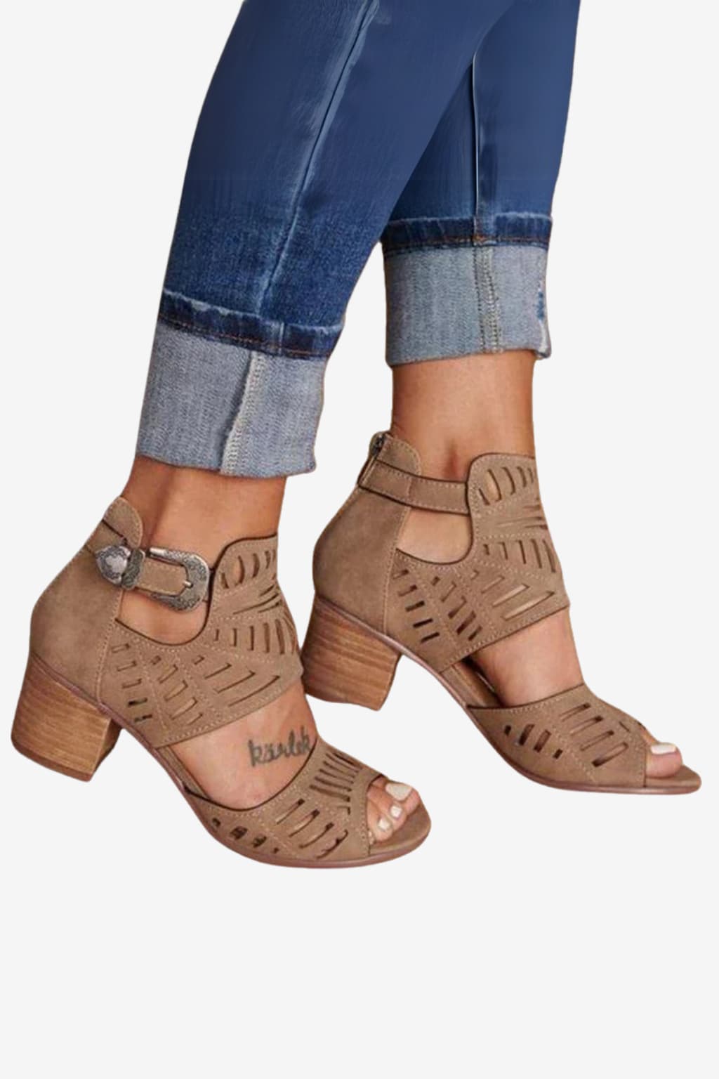 Women’s Open Toe Block Heel Sandals with Cutouts