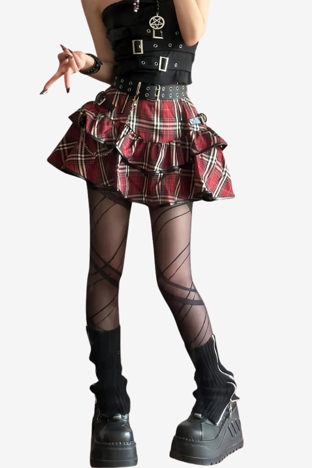 Women’s Plaid Ruffle Mini Skirt Gothic High Waist