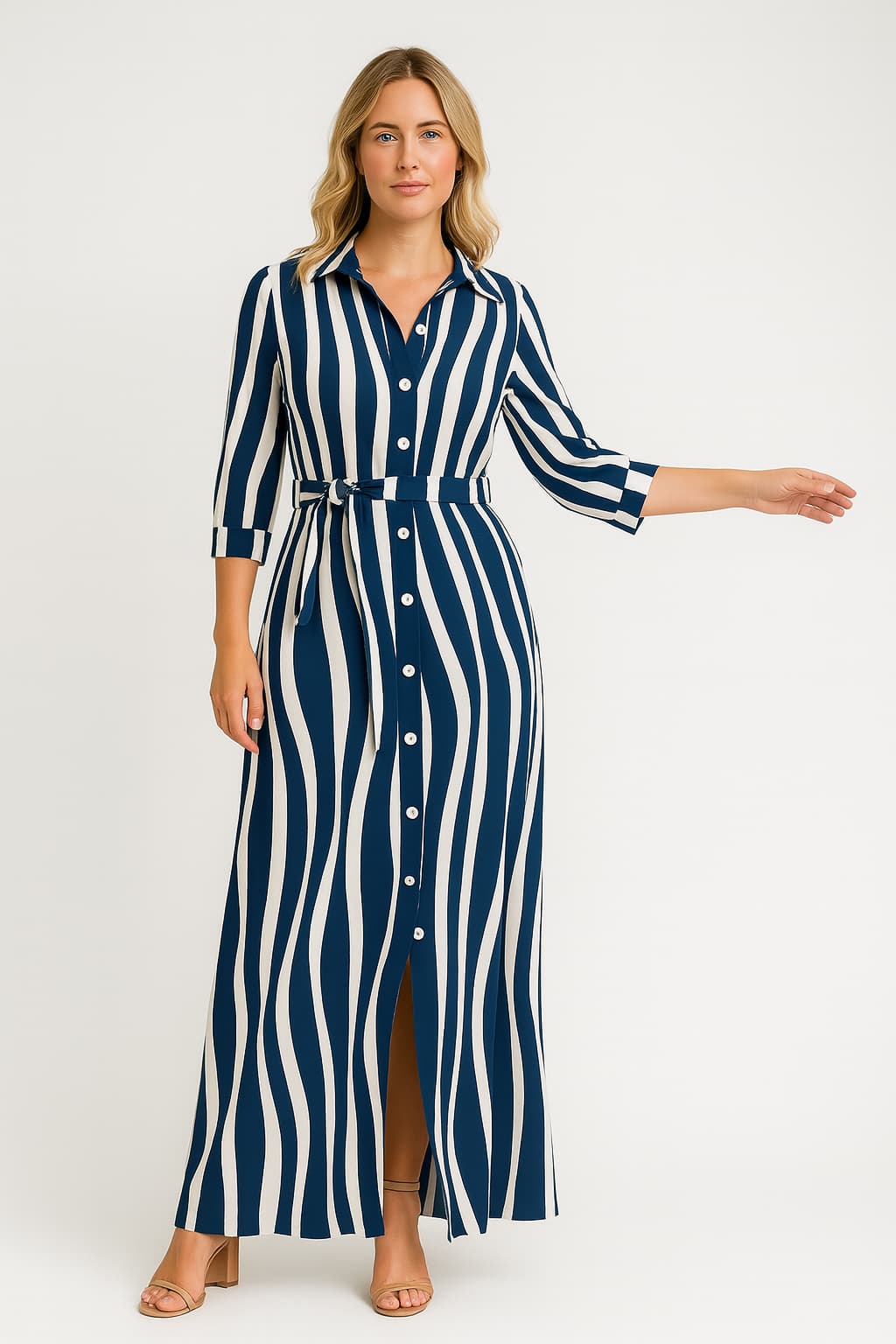 Women's Maxi Shirt Dress Short Sleeve Cotton Blend