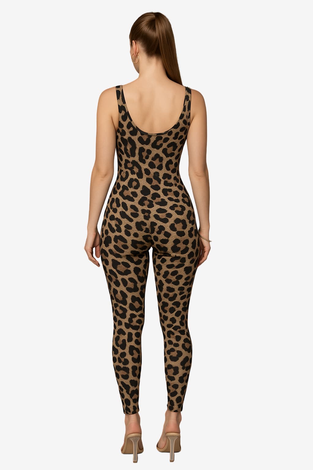 Women's Leopard Print Yoga Jumpsuit, Sleeveless Full - Length