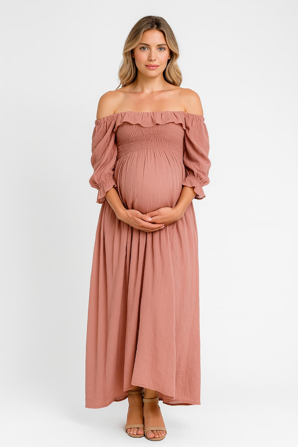Women's Off-Shoulder Maternity Maxi Dress Soft Fit Flowy Skirt