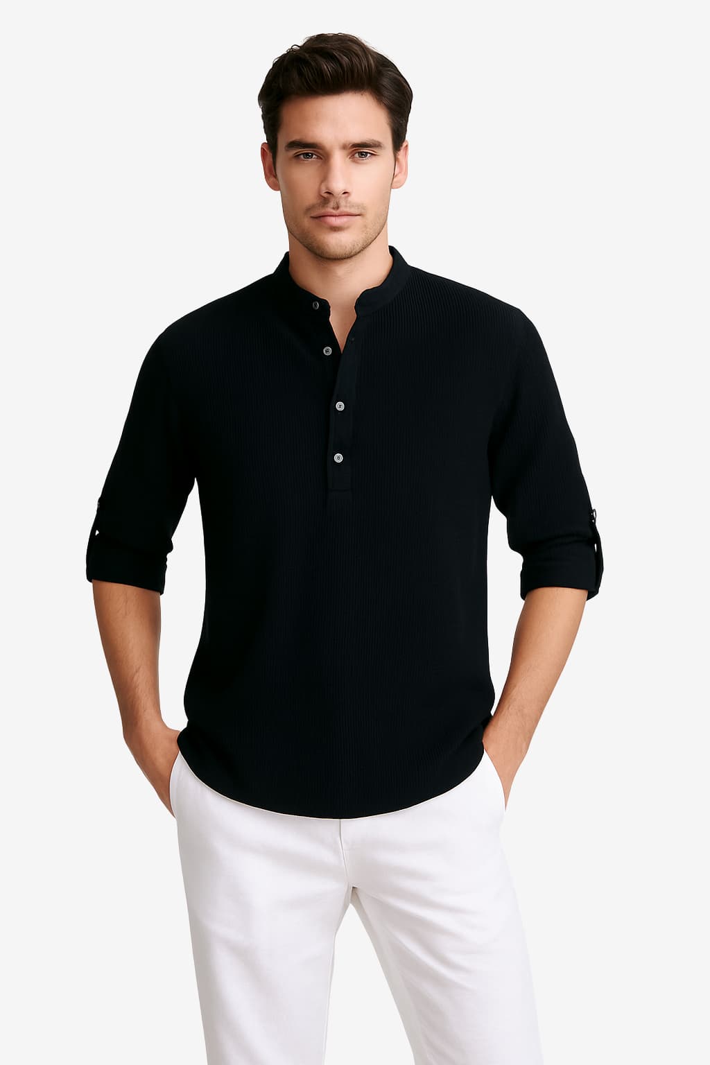 Men’s White Long Sleeve Linen Shirt Casual Fit