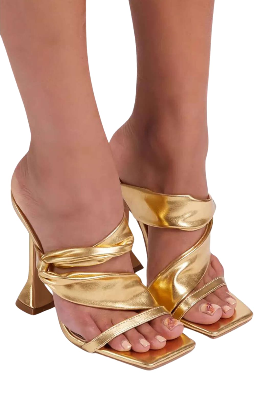 Women’s Metallic Square Toe Heeled Sandals Strappy