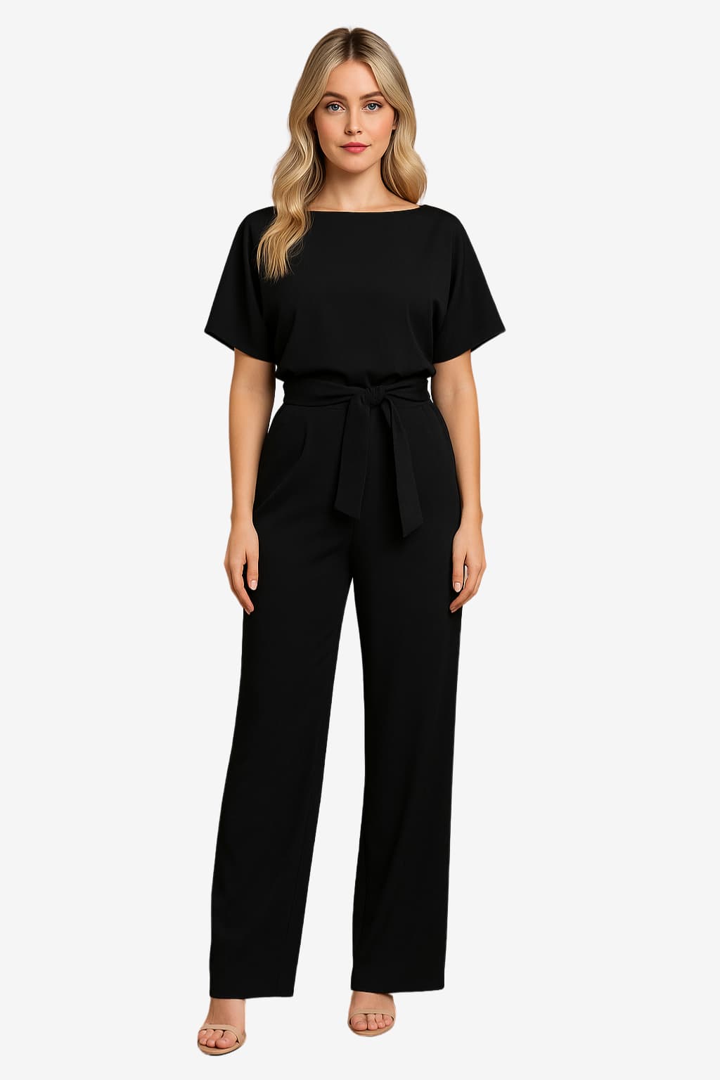 Women's Belted Wide-Leg Jumpsuit, Lightweight Crepe, All - Season